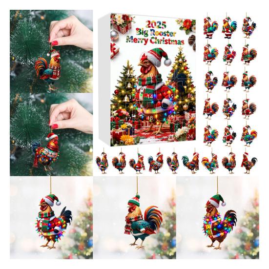 Christmas Chicken Advent Calendar 24-Day Countdown Box with Easy-Open Windows Multifunctional Holiday Decoration