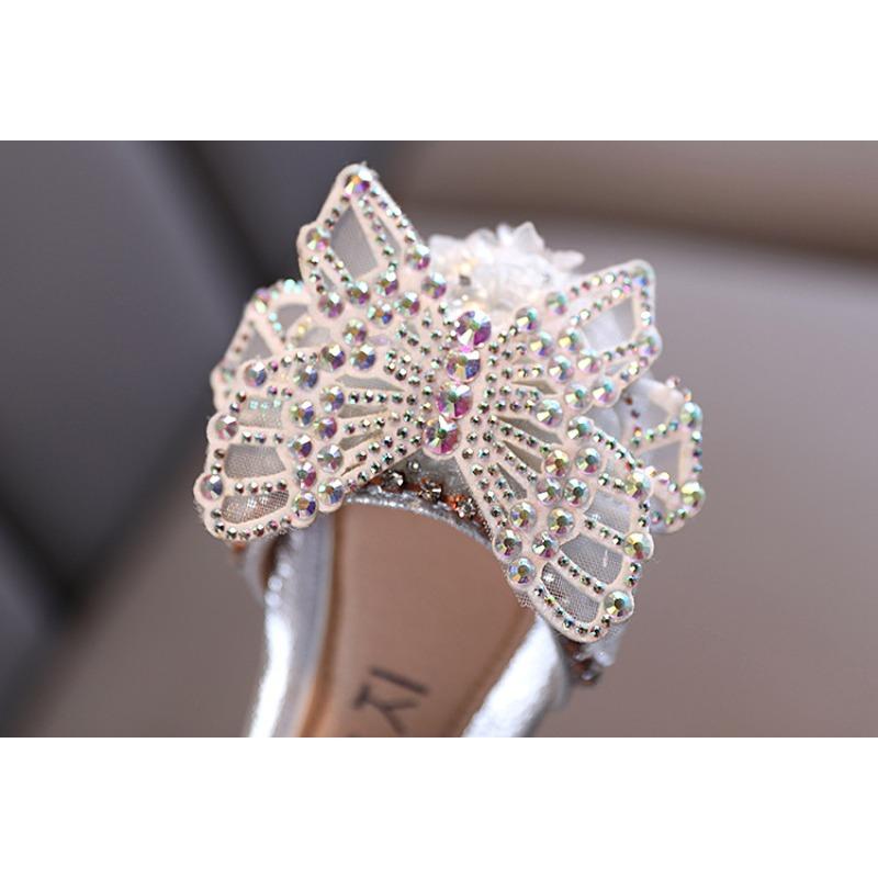 Summer New Korean-style Rhinestone Bow Girls' Sandals Princess Shoes Children's Shoes Spring Style Girls' Leather Shoes Trendy