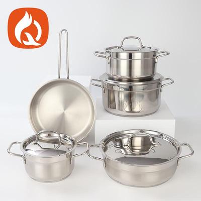 9-Piece Stainless Steel Cookware Set: Soup Pot, Frying Pan, and Milk Pot with Thickened Composite Bottom