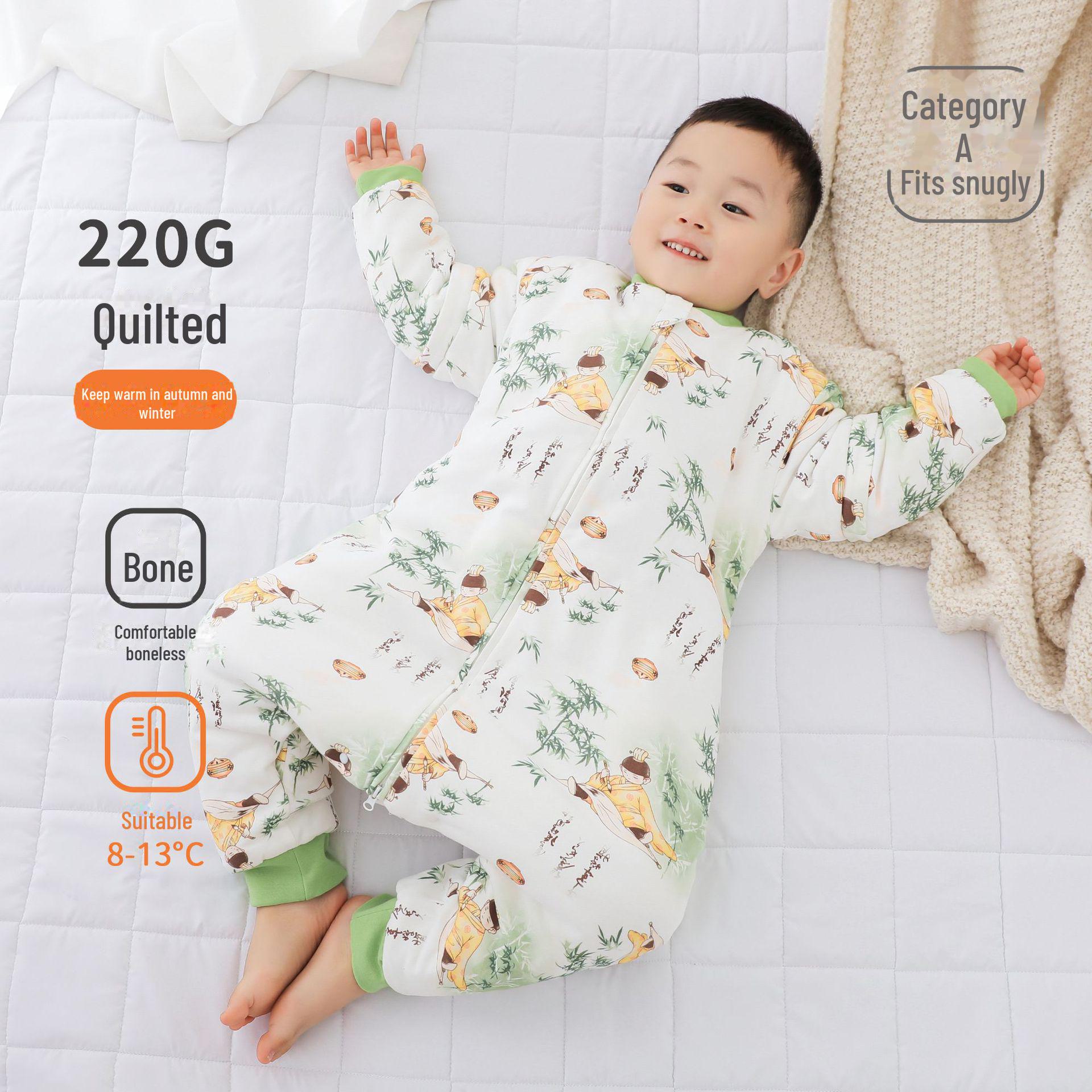 

Осенне-зимний спальный мешок для младенцев из плотного хлопка с противоударным дизайном с раздвоенными штанинами и молнией 90 cm