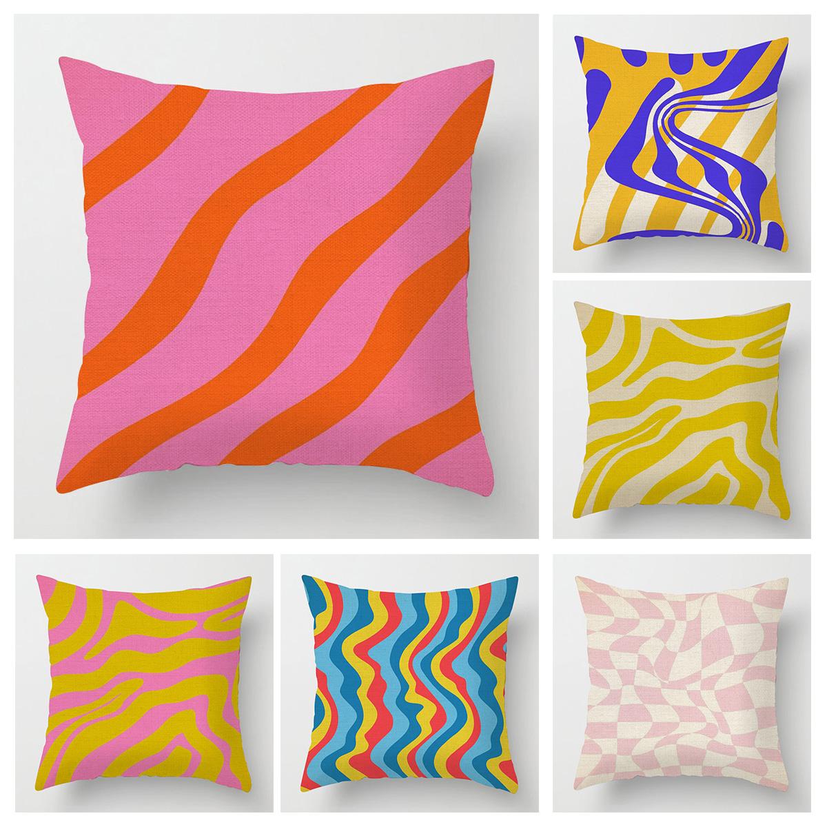 Panika Chen Unisex Abstract Geometric Pillow Case 40X40cm 45X 45Cm Linen Fade-Resistant Machine Washable Ins Nordic Sofa Cushion Cover