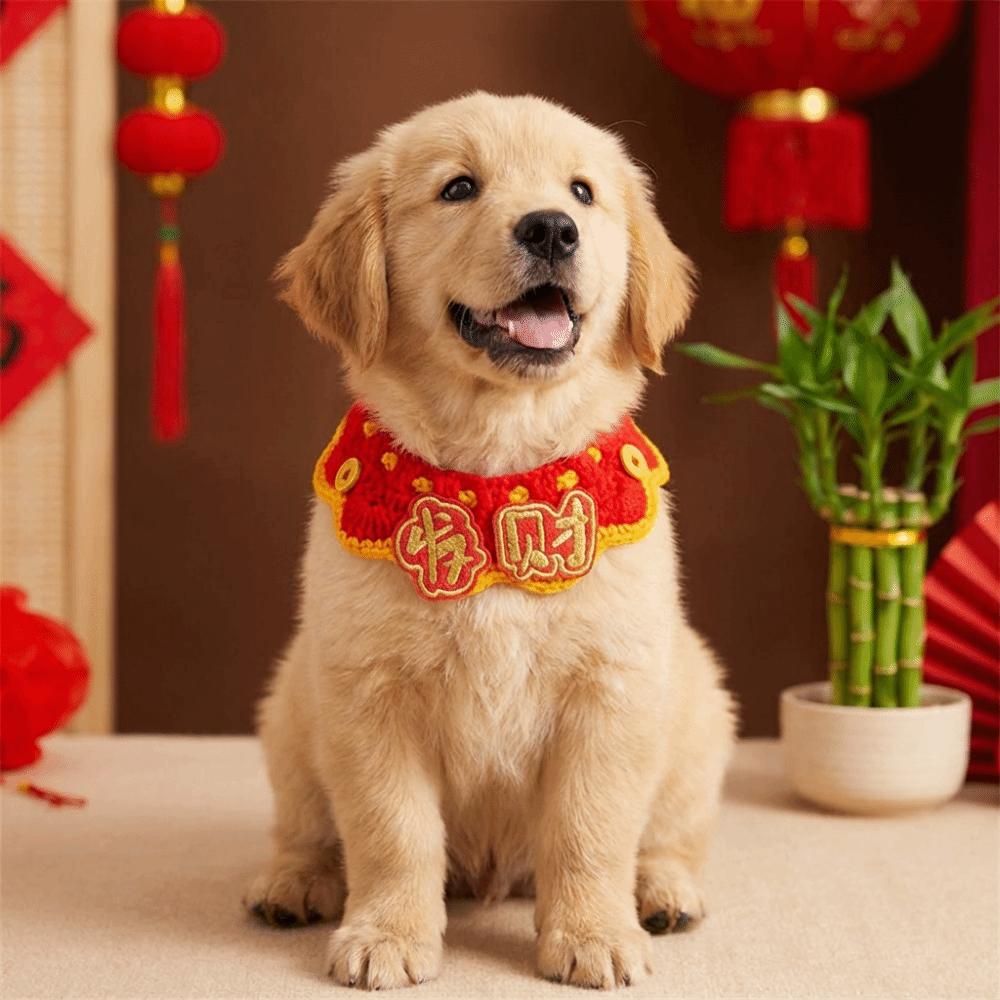 National Style Cartoon Chinese Style Pet Scarf Funny Red Puppy Collar Decorative Collar Adjustable Cat Knitted Scarf Pet Costume