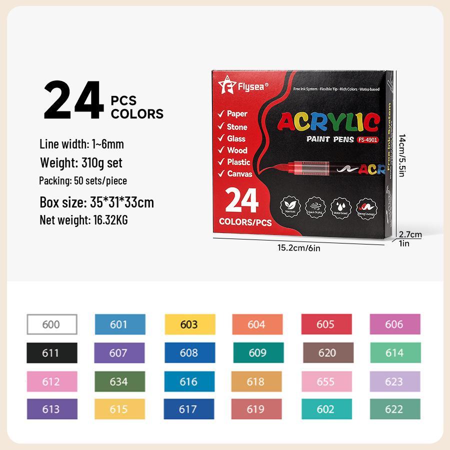 Flysea Cross-Ocean 4901 Large Capacity Acrylic Marker for Opaque Paper Drawing & Graffiti.