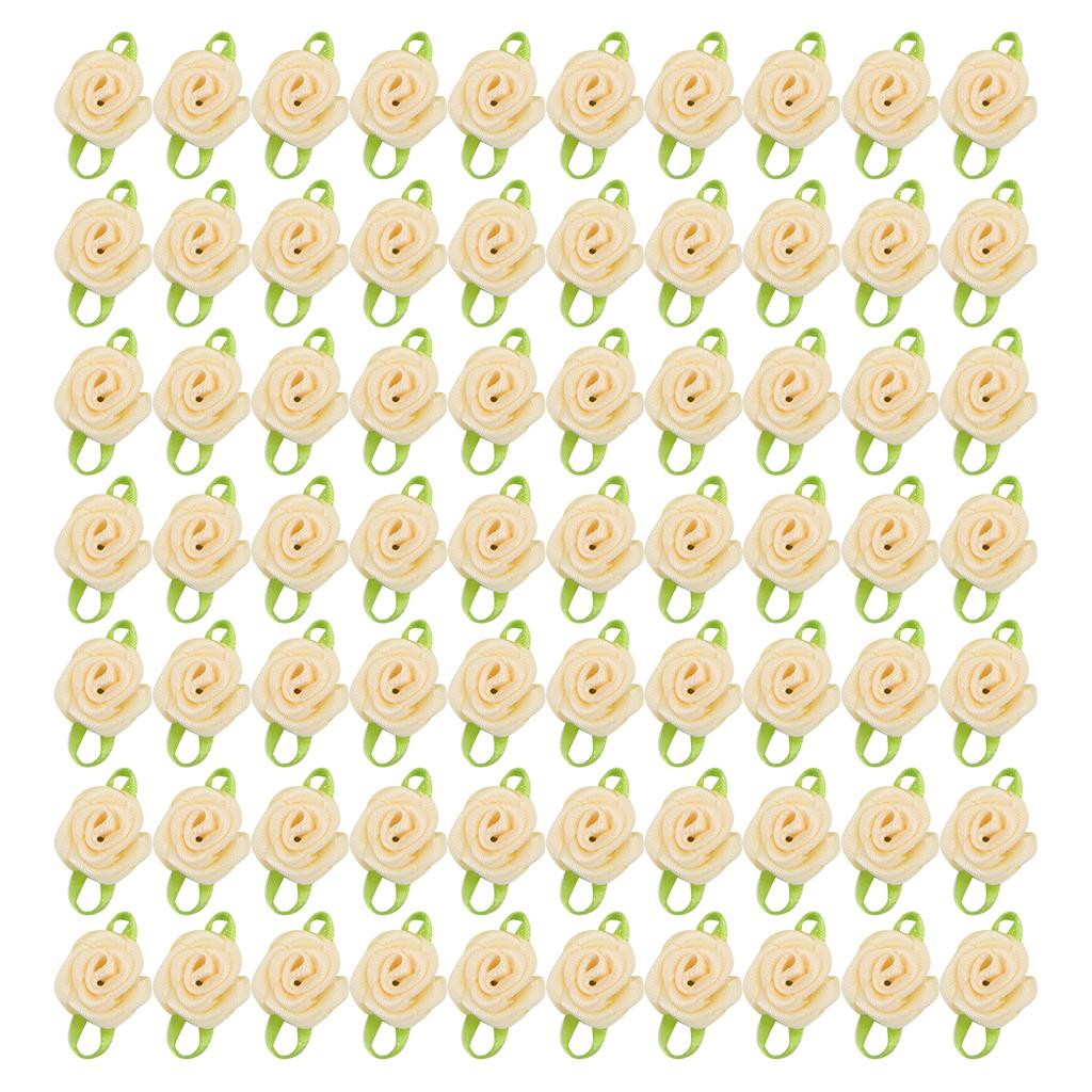 450Pcs Mini Ribbon Rose Decoration Bow Flower with Leaf Ornament for DIY Sewing CraftingBeige