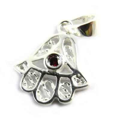 [M6518] - Garnet 'Fatma Hand' Silver Pendant