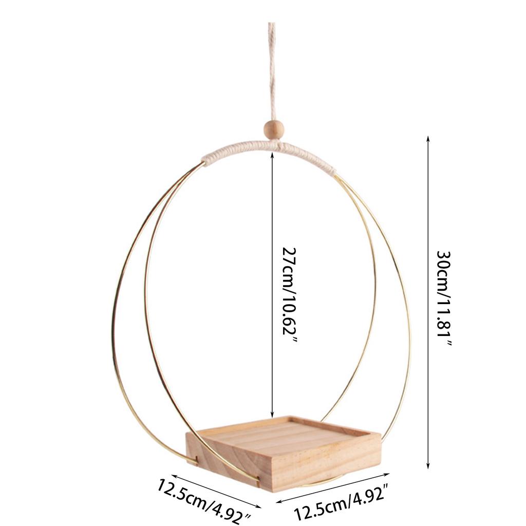 Macrame Hanging Basket Holder Golden Flower Pot Hanger Hanging Plant Wooden Hanging Basket for Indoor Outdoor Garden
