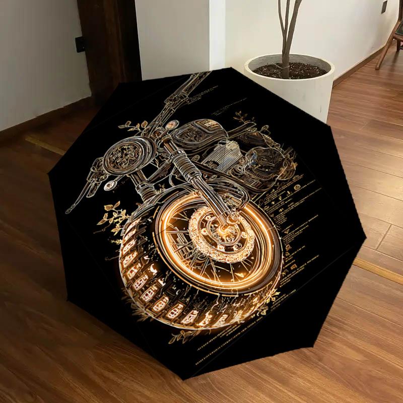 

Golden Motorcycle Print Umbrella - Automatic Opening/Closing, Foldable Design, Outdoor Use, Gift for Fans & Travelers1121247a
