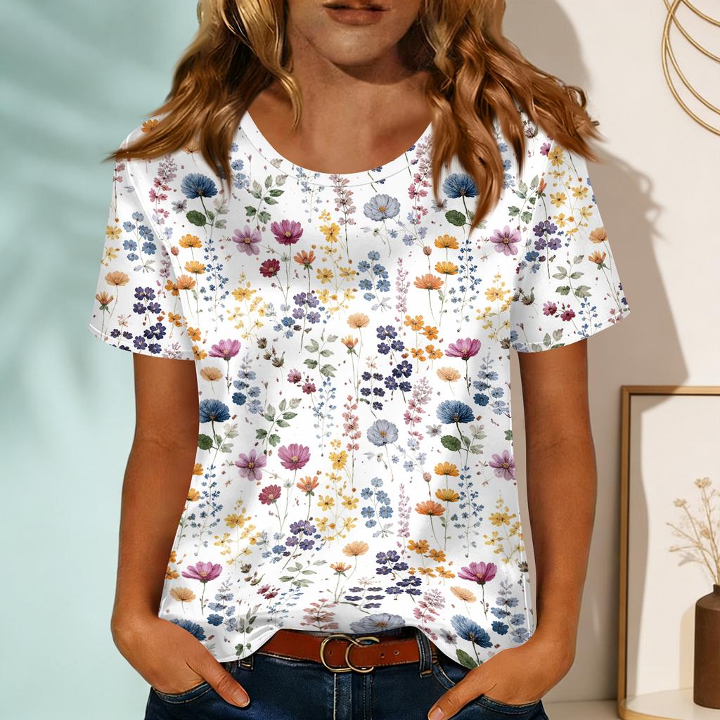 Women's Fashionable Casual Round-neck Printed Short-sleeved T-shirt Top