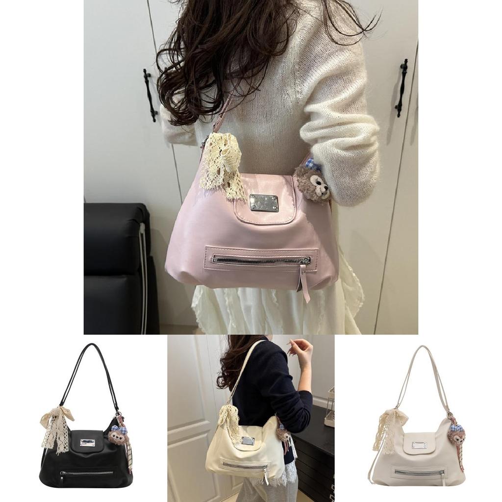 Fashion Solid Color Design Women Casual Tote Bag With Plush Pendant For Casual Outings