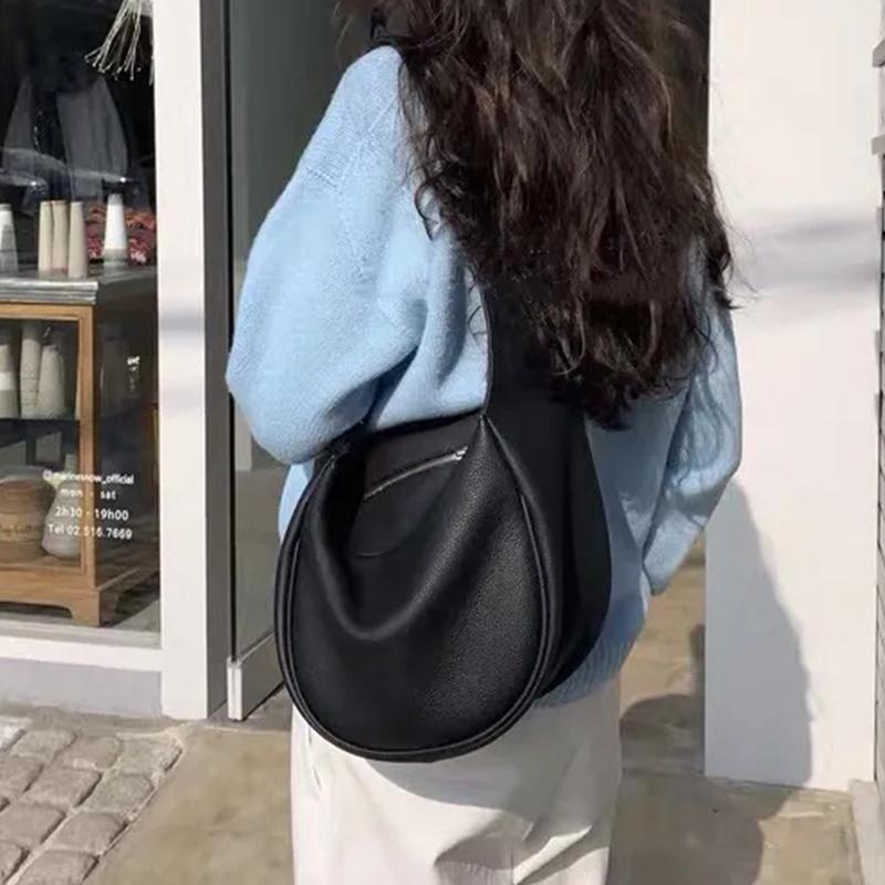 Vintage Dumpling Shoulder Bag for Women PU Leather Crossbody Bag Simple Solid Color Handbag Large Capcaity Hobo Bag