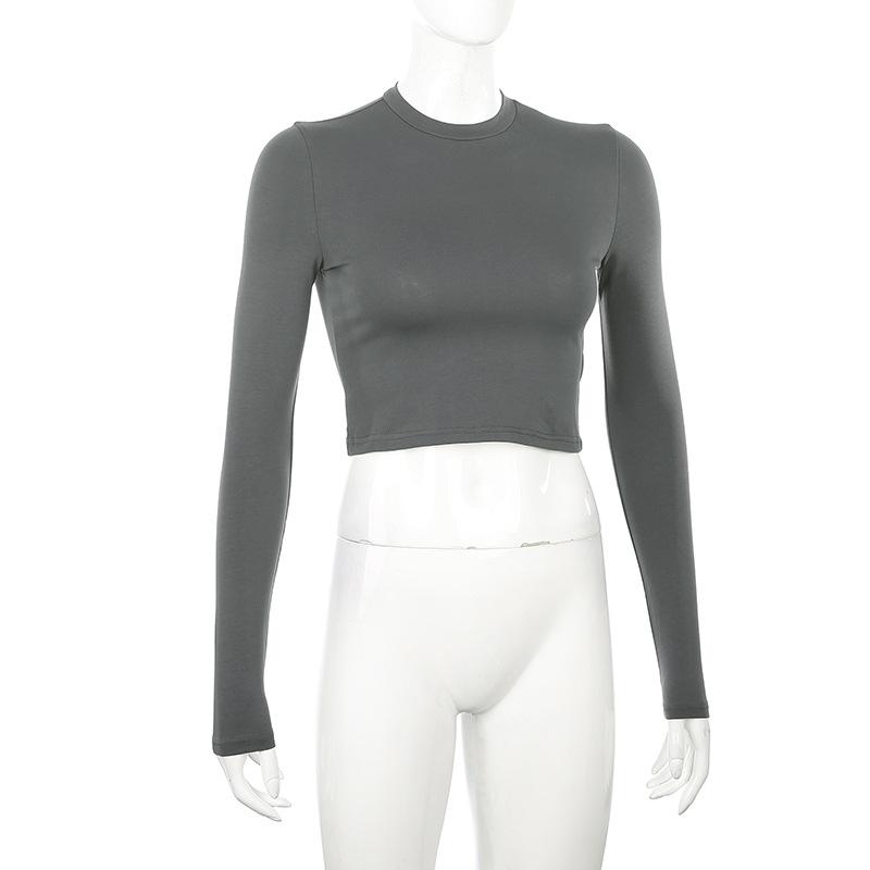 O Neck Solid T Shirt Basic Long Sleeve Women T-shirt Casual Tank Top Slim Female Crop Top Fashion