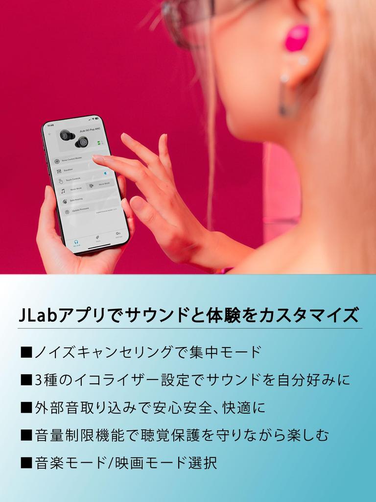 JLab Go Pop ANC Wireless Bluetooth Noise Compact and Clear Skeleton with Long Compatible with iPhone and Clear Green Earbuds, 5.3 Cancelling,