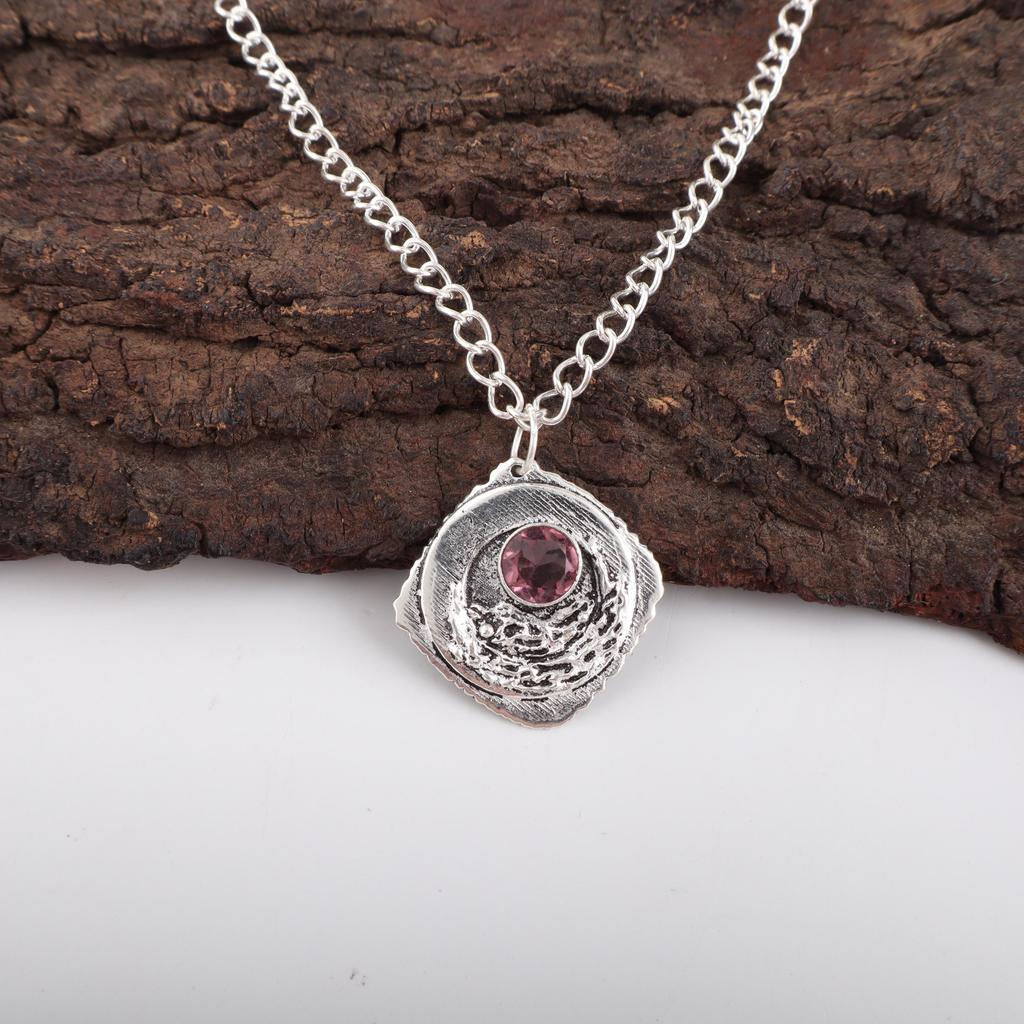 Rhodolite Gemstone Jewelry, Handmade Silver Pendant, 925 Solid Sterling Silver Pendant For Mother's Gift