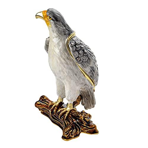 

FJ FENGZHIJIE Golden Crystal Enamel Hawk Jewelry Box, Hand-Painted Hinged Bird Trinket Box, Elegant Home Decor & Unique Gift for Bird Lovers