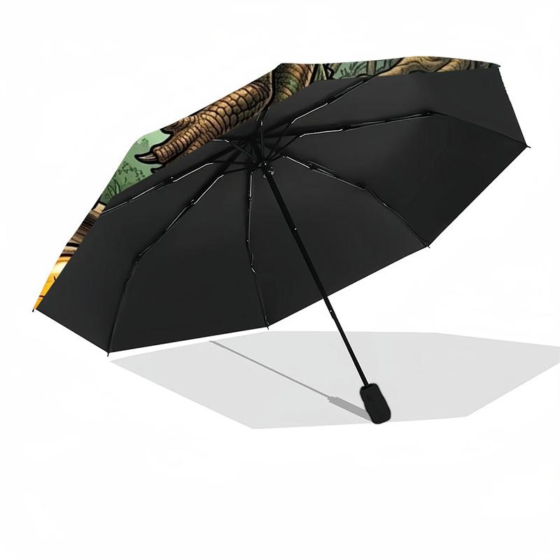 Prehistoric Jungle Adventure Pattern Umbrella, Portable and Foldable Design, 8 Ribs, a Casual Accessory for Halloween, Christmas, and Birthday Gifts.