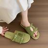 Korean Version of Silver Slippers Women's Summer Wear New French Retro One-word Sandals Holiday Seaside Beach Flat Sandals