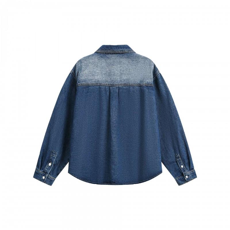 Mens Womens Loose Fit Washed Denim Shirt Casual Streetwear Cotton Button-Up Top Fall