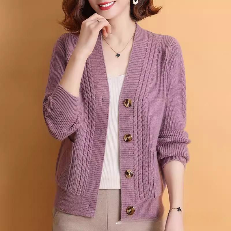Autumn and Winter Jacket Women's All-match Fashion Temperament Pocket Twist Knitted Cardigan Women