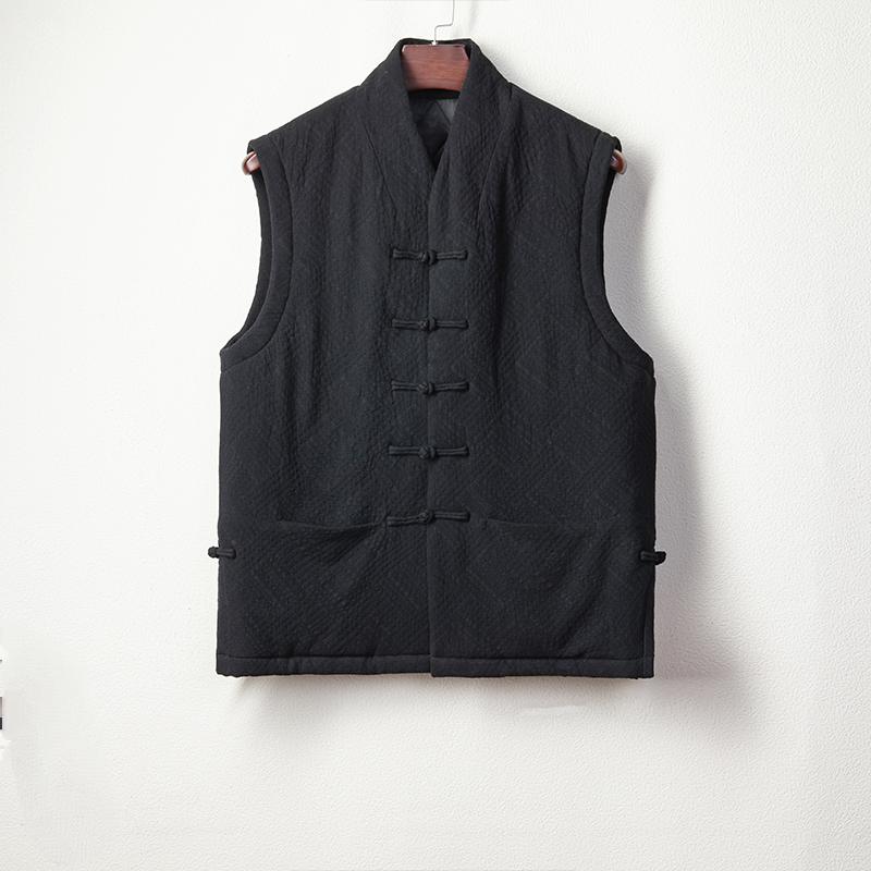 Chinese Style Men Retro Linen Vest Men Sleeveless Cotton Padded Jacket Men Buckle Vests Casual Tank Tops Male Hanfu Waistcoats