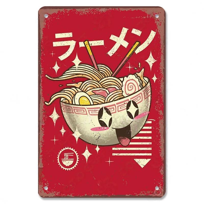 Metal Tin Signs Japanese Foods Vintage Posters Decor Plaque Ramen Beer Metal Plates Wall Decor for Bar Kitchen Restaurant