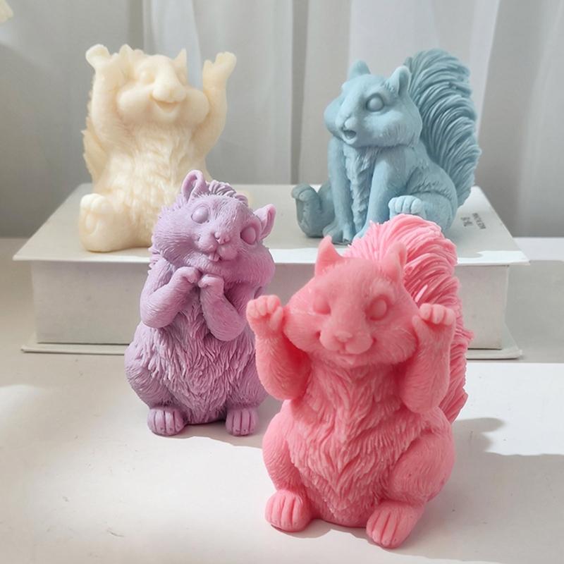 Niedliches Eichhörnchen Silikon Aromatherapie Kerzenform Cartoon Großer Schwanz Tier Duftkerze Ornament Desktop Heimdekorationen