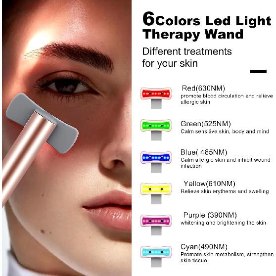 Red Light Therapy for Face, 6 in 1 LED Light Therapy Eye Equipment for Skin,Face Wand with Facial Massager, Skincare Facial Wand,Vibration, Thermal,