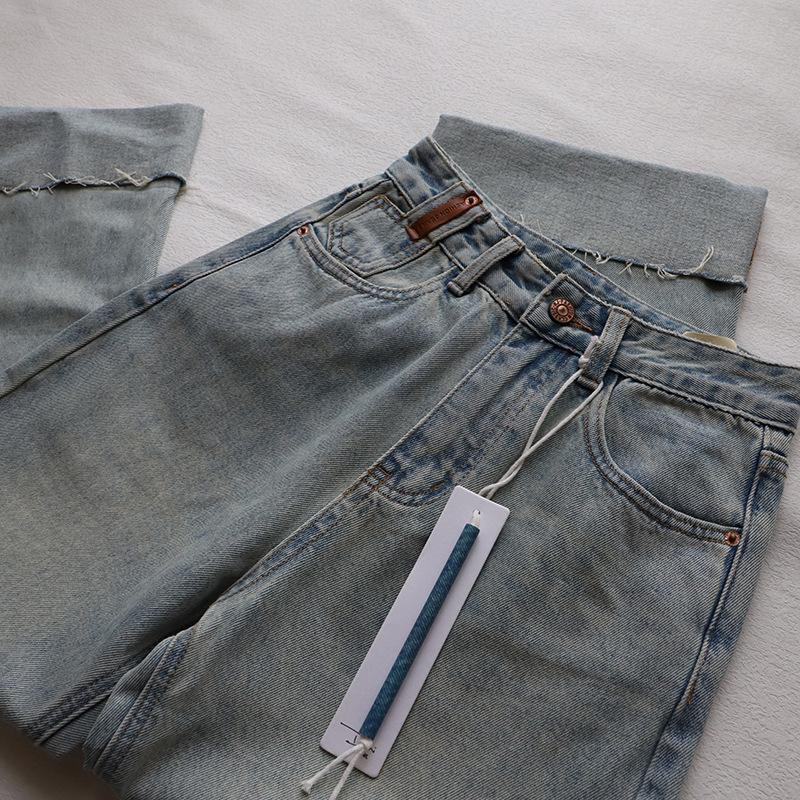 

[Bi Zheng] 2025 Early Spring High Waist Slimming Light Blue Loose Straight-Leg Women s Jeans 3393 Small