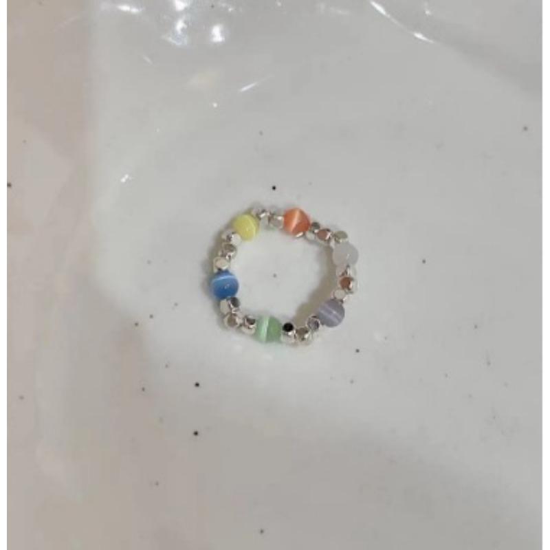 Flower Stacked Flower Ring for Women In Early Spring Countryside Style Elastic Beaded Finger Ring