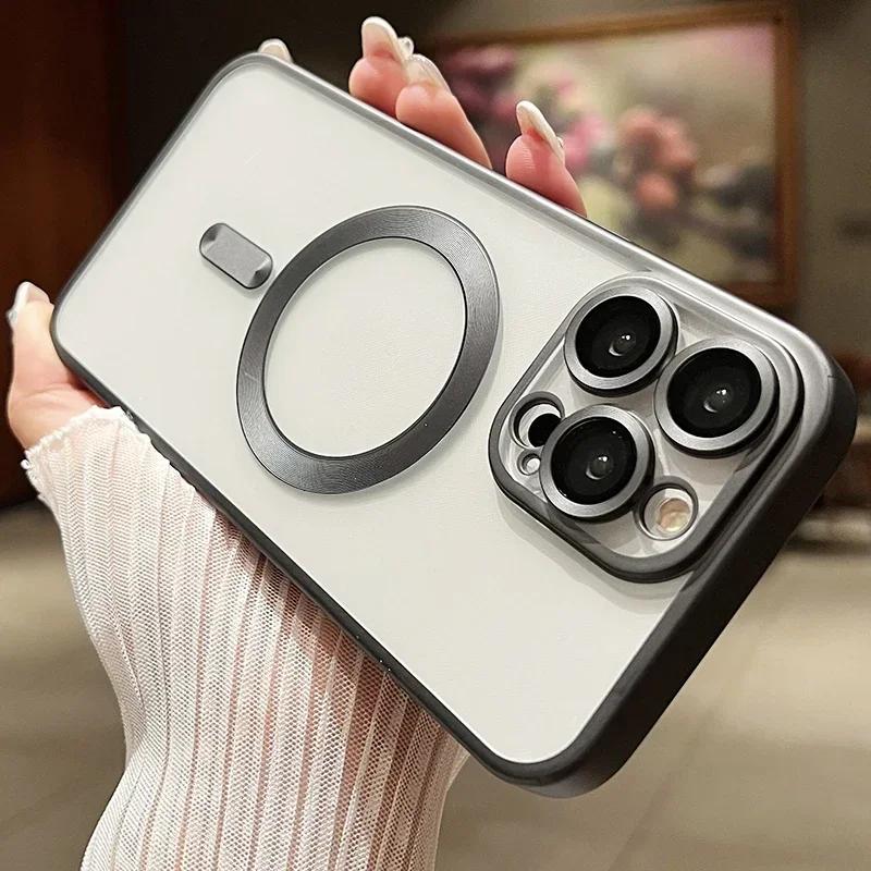 Luxury Magnetic Case For iPhone 15 14 13 12 11 Pro Max Plus Fashion Plating Frosted Matte For Magsafe Bumper Phone Cover