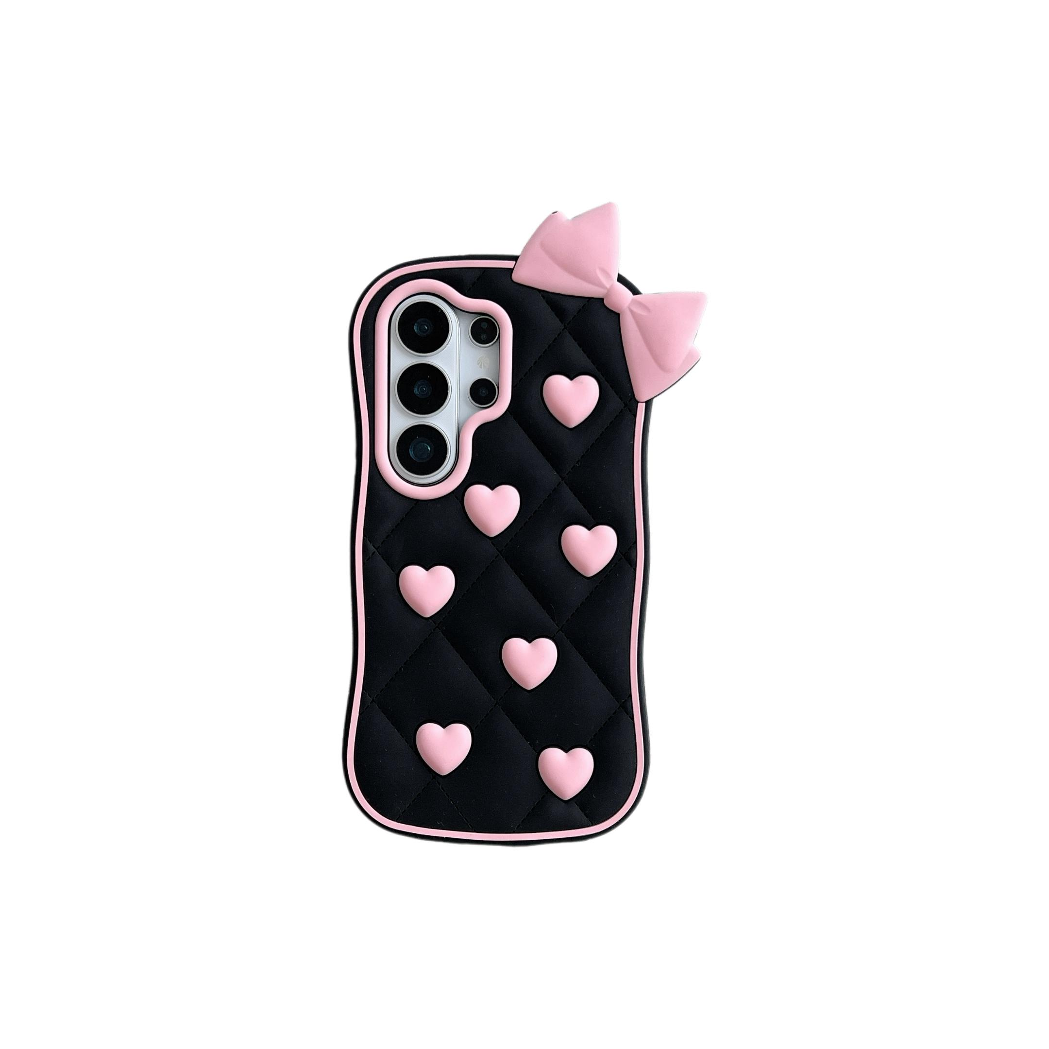 

Pink Love Heart Bowknot 3D Soft Silicone Case Skin Phone Back Cover for Cell Phones For Samsung Galaxy A57 рожевий/чорний