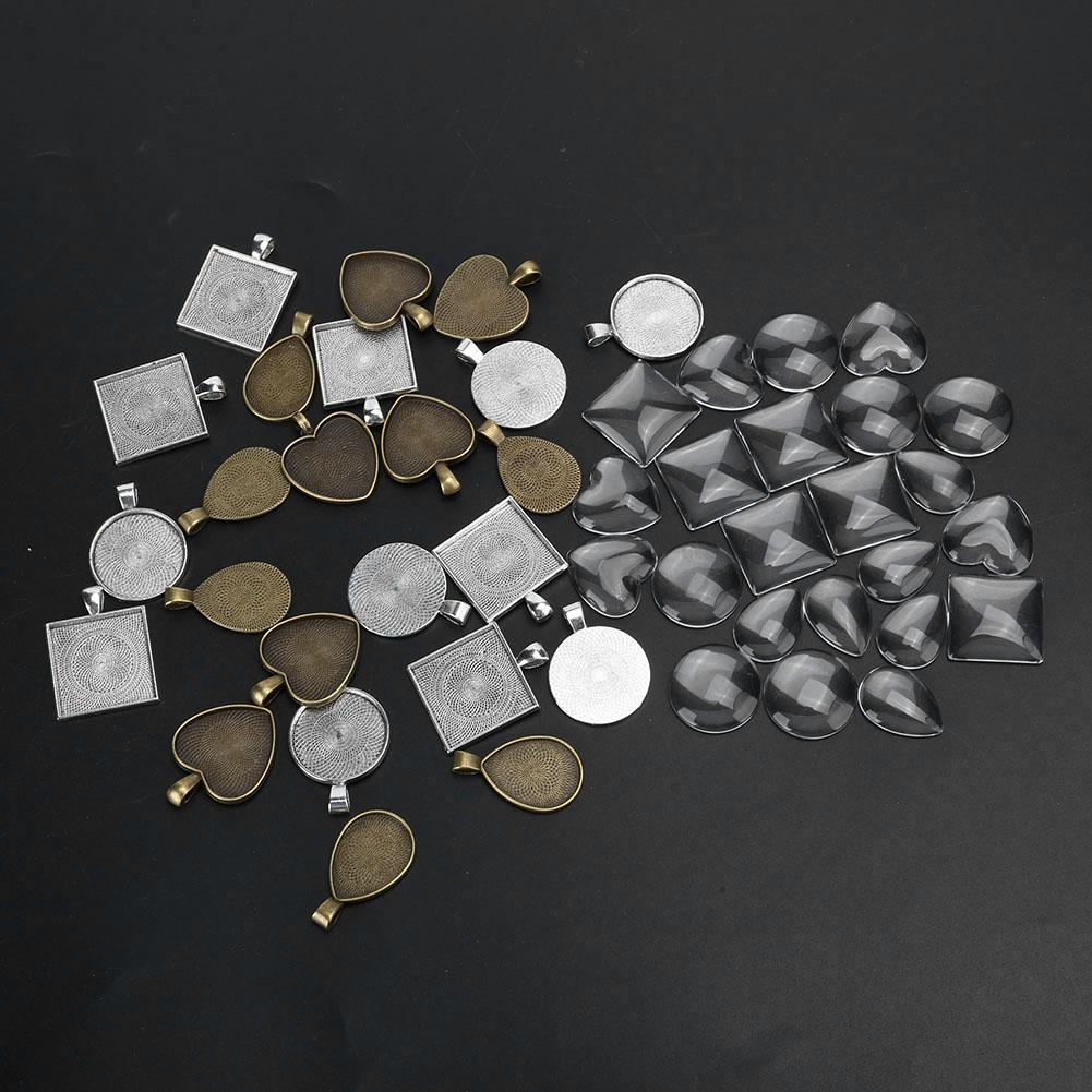 48pcs Metal Round DropShaped Pendant Base Tray Glass Domes Jewelry DIY Tool Accessory