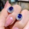 925 Silver Blue Cubic Zircon Stud Earrings Oval Shaped CZ Earrings Wedding Engagement Fashion Jewelry for Women