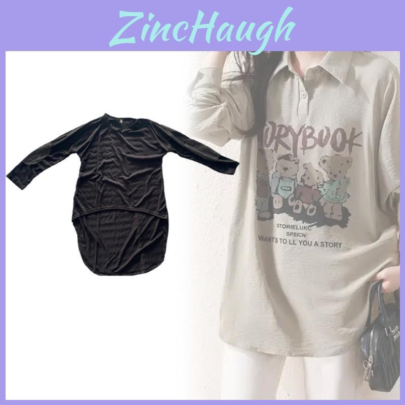 T-shirt da donna con scollo a V in tessuto Tencel a manica lunga, top casual per il comfort