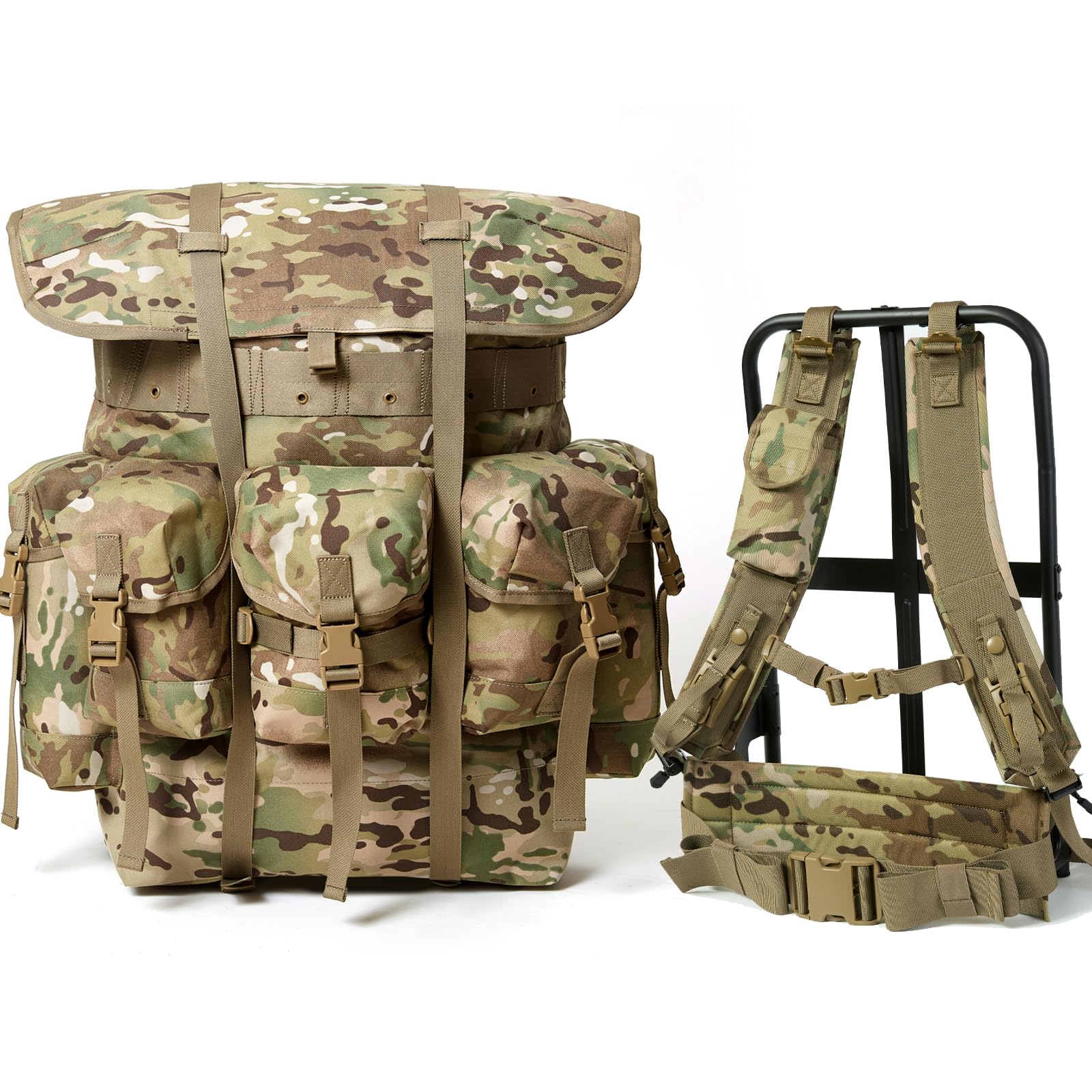 

[MT] Military Alice Pack, Army Survival Combat Field Alice Backpack with Suspender Straps and Frame, 1000D Waterproof Olive Drab
