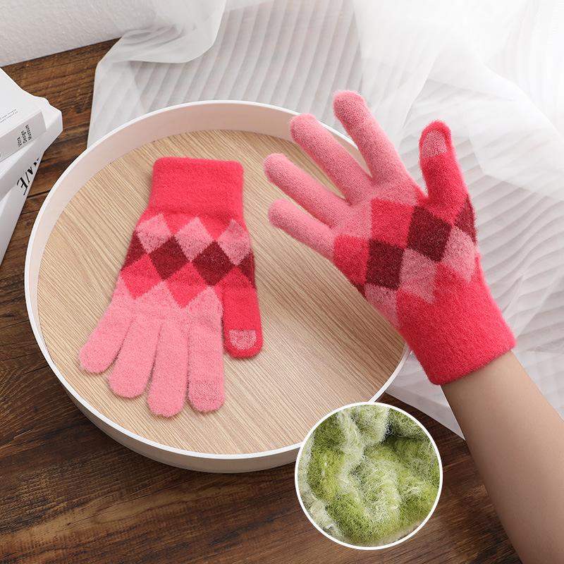 

Вязаные перчатки для женщин, перчатки с сенсорным экраном, зимние теплые и милые клетчатые перчатки, устойчивые к холоду