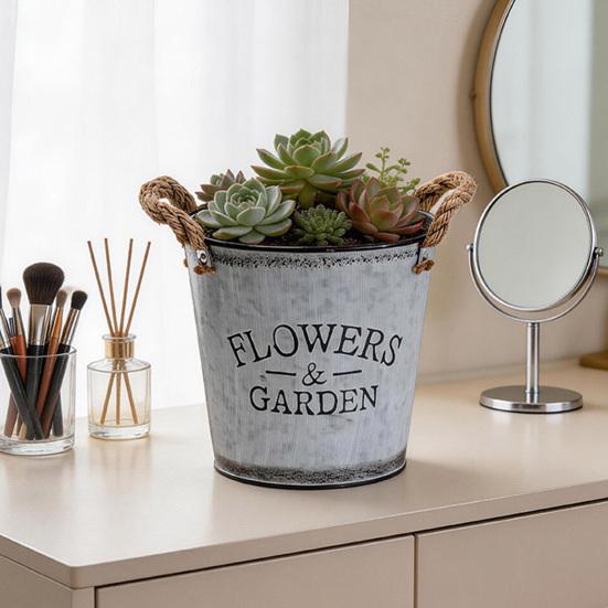 Retro Metall Pflanztopf Blumentopf mit Seilgriffen Antiker Pflanztopf für