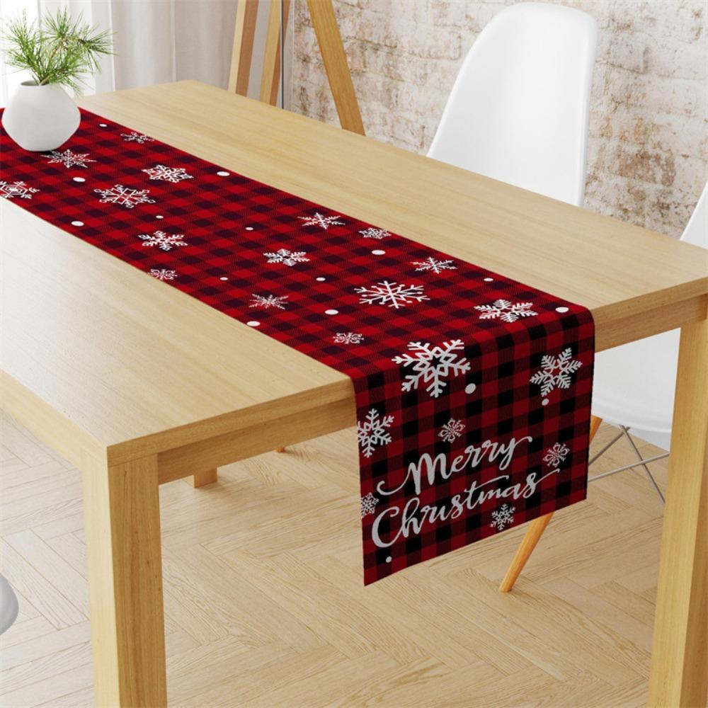 Festive Christmas Table Runner with Holiday Print Linen Table Cover for Home Decor