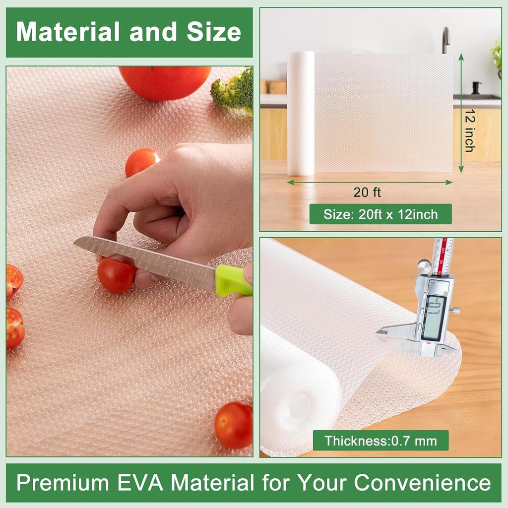 12 Inches X 20 FT Non-Adhesive Shelf Liner Water Resistant Oil-Proof Thickened Easy To Clean and Cut Drawer Mats for Refrigerator, Desk, Cabinet,