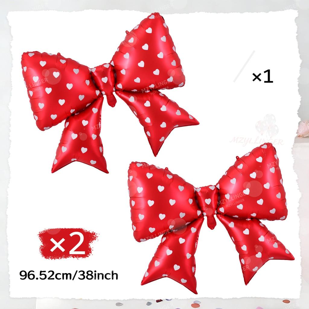 Love Print Bow Aluminum Film Balloon Pink Red Bow Balloon for Birthday Party Wedding Season Mother's Day Decoration Photo Props