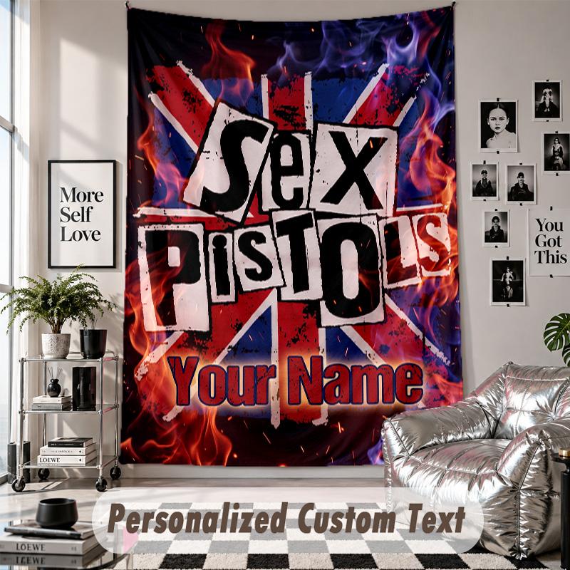 Wall Hanging Tapestry With Custom Name & Text, Sex Pistols Decorative Tapestry For Bedroom