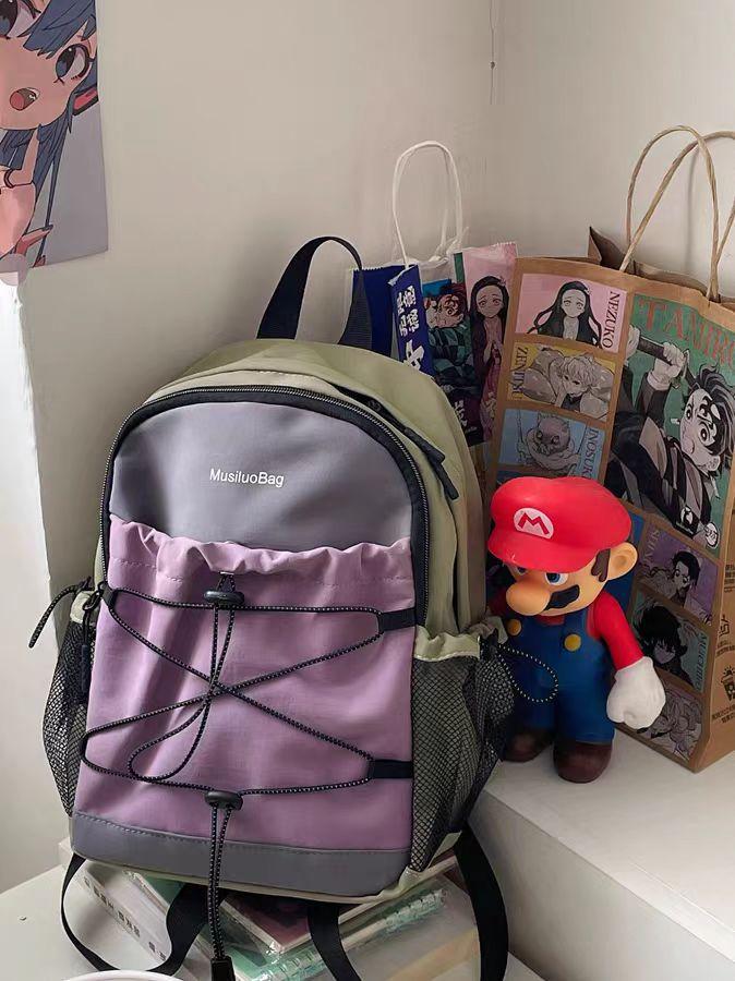 Schoolbag matte texture color matching drawstring backpack vitality girl camping small backpack travel versatile commuter backpack