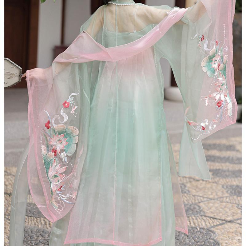 Hanfu New Embroidered Qi Skirt Tang Style Big Sleeve Cardigan Adult Women's Spring and Summer Thin Suit