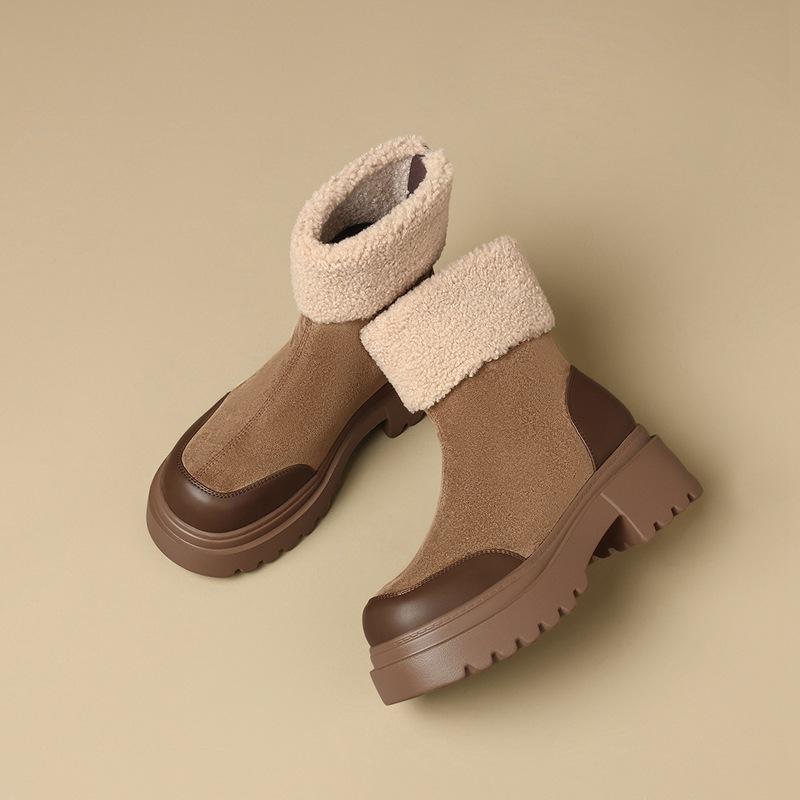 Snow boots women's autumn and winter new velvet thick heel Martin boots thickened cotton shoes thick sole small suede short boots