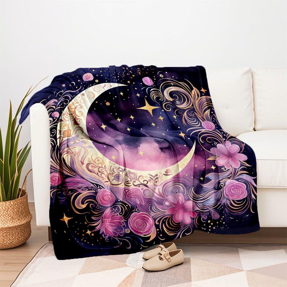 "Enchanted Celestial Crescent Moon Wall Art Print"Blanket Flannel Throw Blanket for Sofa, Bed, Travel, Camping, Office