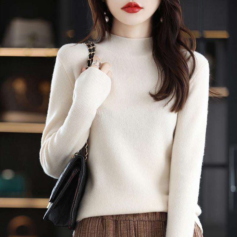 2023 Women's High Neck Pure Wool Knit Sweater - Autumn/Winter Base Layer
