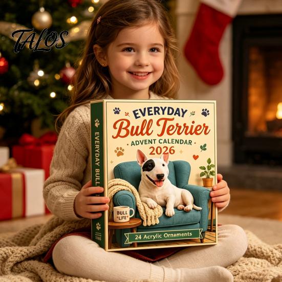 Calza della Befana Stuffers Quotidiani Bull Terrier Calendario dell'Avvento 2026, Conto alla Rovescia di 24 Giorni con Figure Natalizie da Collezione Ornamenti Acrilici, Decorativi