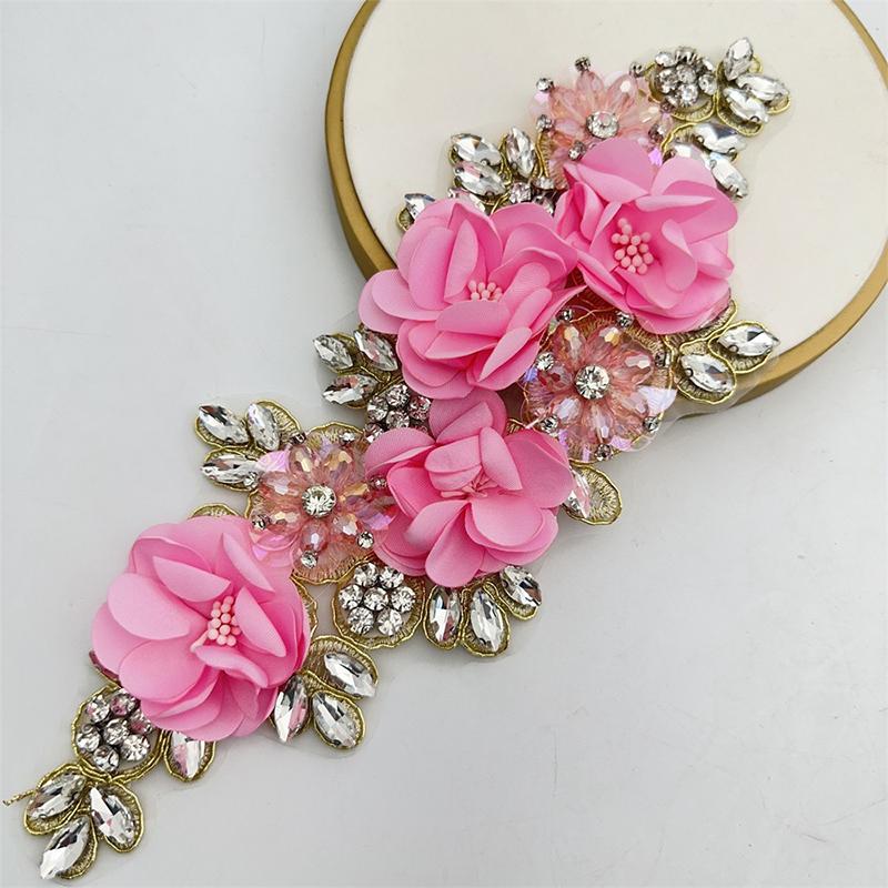 3D Flowers Rhinestone Beaded Handmade Applique for Clothes Sequins Patch Wedding Dress Sew on Handcraft Creativity Material