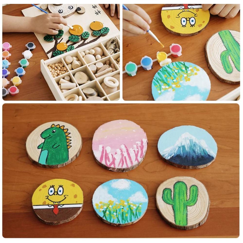 DIY Building Blocks Round Wooden Pieces Montessori Handmade Materials Small Scale Model Home Decorations New Year Festival Gift