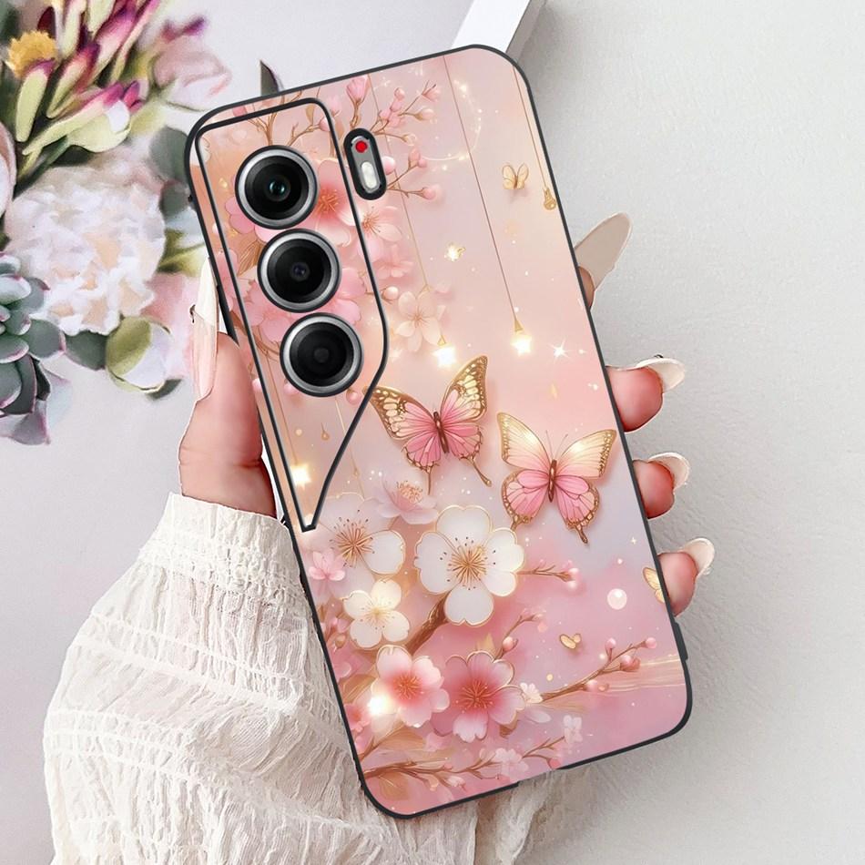 For Tecno Camon 40 Pro 4G Camon40 Elegant Floral Cat Phone Case For Camon 40 40Pro 4G CM6 CM5 Black Silicone Soft Cases Bumpers