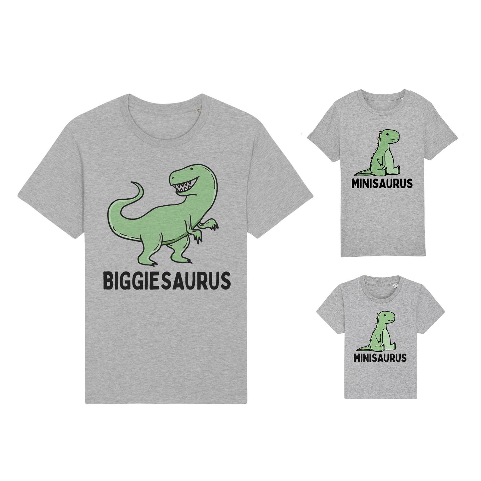 BIGGIESAURUS MINISAURUS, Matching Family Dinosaur T-Shirt Mens Womens Tees Top Dad Son Daughter Baby XL